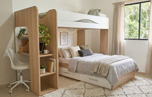 Cargar imagen en el visor de la galería, Highsleeper MAX 1 cama twin + cama ECO twin + auxiliar oak/blanco.
