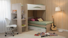 Cargar imagen en el visor de la galería, Highsleeper MAX 1 cama twin + cama ECO twin + auxiliar oak/blanco.