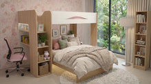 Cargar imagen en el visor de la galería, Highsleeper MAX 1 cama twin + cama BRIDGE full 2 cajones oak/blanco.