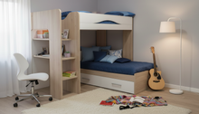 Cargar imagen en el visor de la galería, Highsleeper MAX 1 cama twin + cama ECO twin + auxiliar oak/blanco.