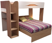 Cargar imagen en el visor de la galería, Highsleeper MAX 1 cama twin + cama BRIDGE full 2 cajones oak/blanco.