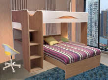 Cargar imagen en el visor de la galería, Highsleeper MAX 1 cama twin + cama BRIDGE full 2 cajones oak/blanco.