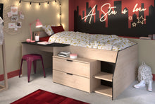 Cargar imagen en el visor de la galería, Cama MILKY 90x200cms. + escritorio + 2 caj. oak/negro.