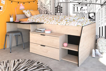 Cargar imagen en el visor de la galería, Cama MILKY 90x200cms. + escritorio + 2 caj. oak/negro.