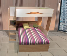Cargar imagen en el visor de la galería, Highsleeper MAX 1 cama twin + cama BRIDGE full 2 cajones oak/blanco.