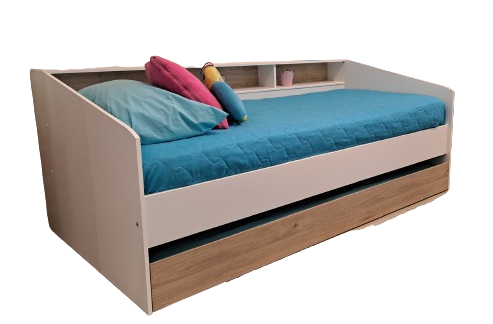 Cama SLEEP 90x200cms. + cama auxiliar blanco/oak