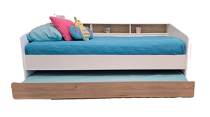 Cama SLEEP 90x200cms. + cama auxiliar blanco/oak