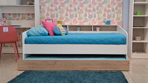 Cama SLEEP 90x200cms. + cama auxiliar blanco/oak