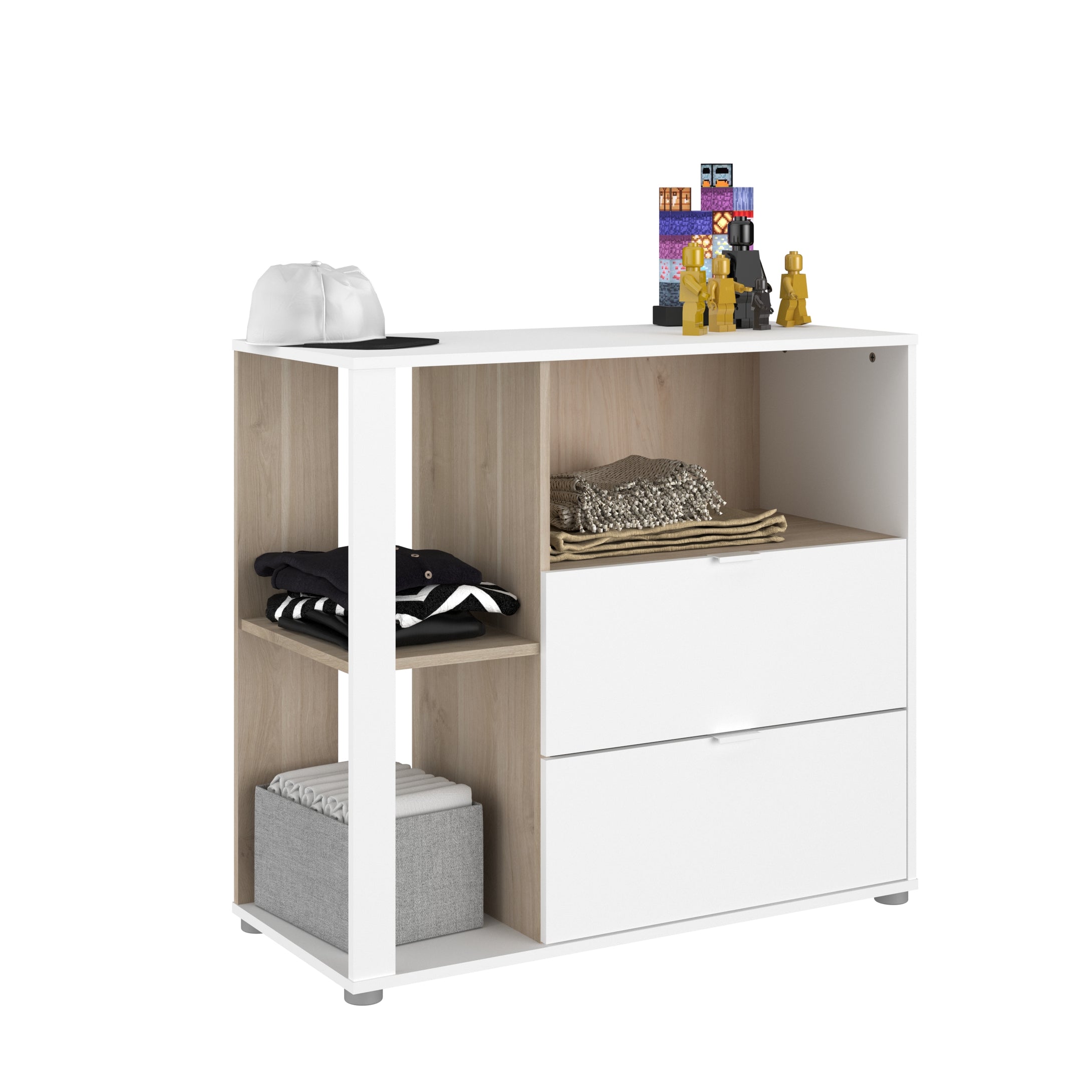 Cómoda/Gavetero AALBORG 2 cajones + entrepaño oak/blanco