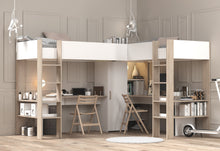 Cargar imagen en el visor de la galería, Coming SOON! Highsleeper ALEXANDRA en L 90x200cms. 2 camas + 2 escritorios
