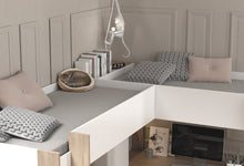 Cargar imagen en el visor de la galería, Coming SOON! Highsleeper ALEXANDRA en L 90x200cms. 2 camas + 2 escritorios
