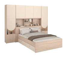 Cargar imagen en el visor de la galería, Cama BRIDGE queen oak + cajones + Armario/cabecero.
