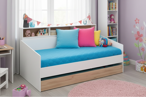 Cama SLEEP 90x200cms. + cama auxiliar blanco/oak. Disponible en Oct.