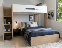 Cargar imagen en el visor de la galería, Highsleeper MAX 1 cama twin + cama BRIDGE full 2 cajones oak/blanco.
