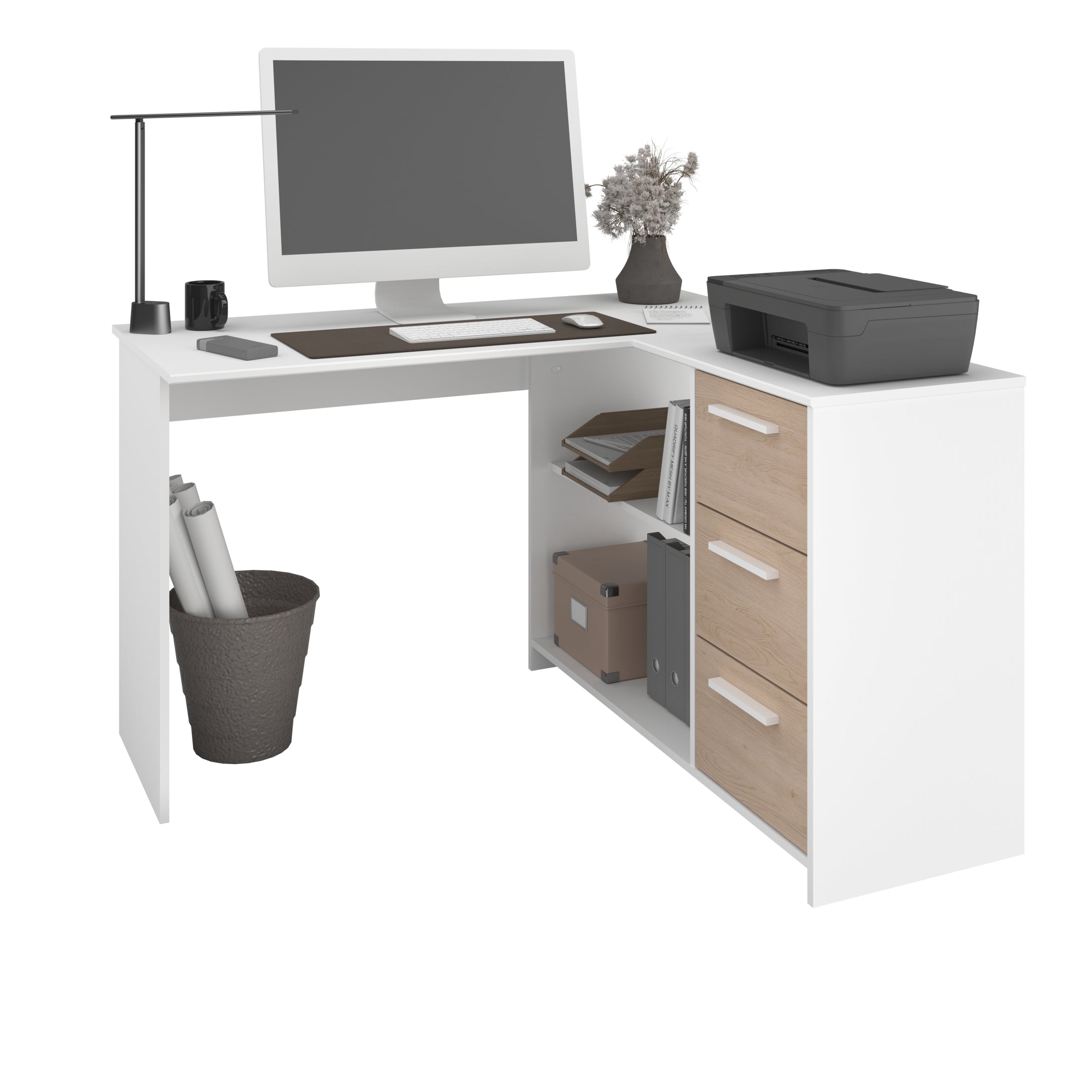 Escritorio INFINITY CORNER 121x111/55cms. oak/blanco