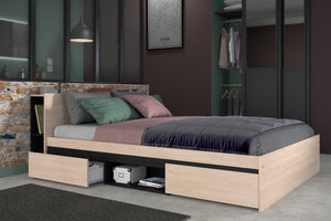 COMBO Cama LODGE full 2 caj. + escritorio INFINITY oak/negro