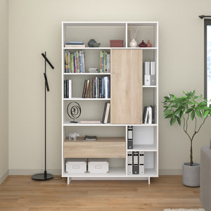 Librero MAELLE 118x40x198cms. oak/blanco