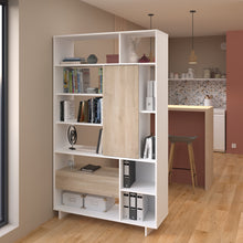Cargar imagen en el visor de la galería, Librero MAELLE 118x40x198cms. oak/blanco
