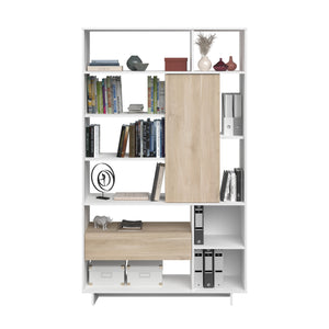 Librero MAELLE 118x40x198cms. oak/blanco