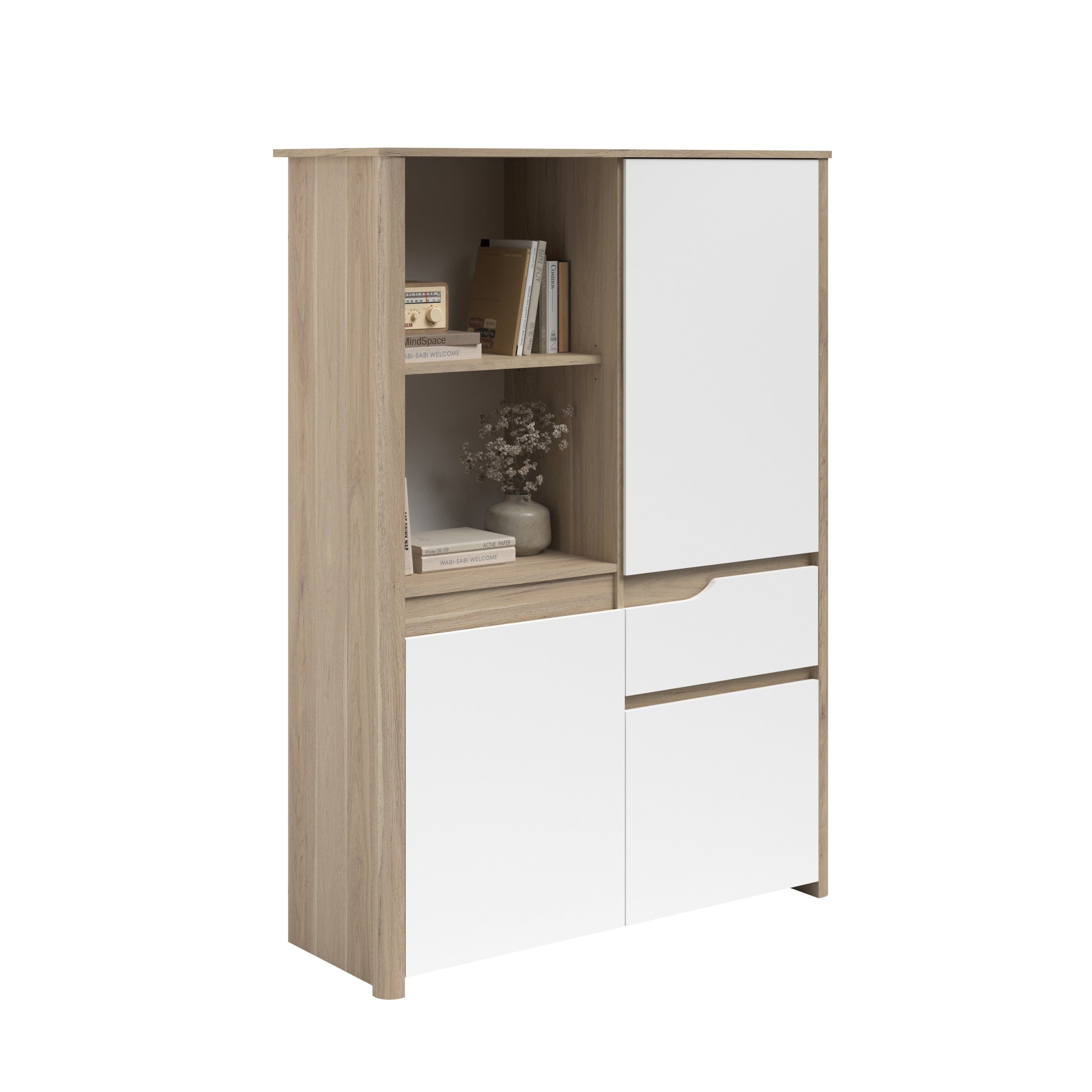 Librero WENDY 110x40x151cms. oak/blanco